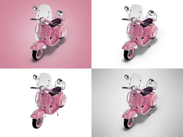 3D illustration of pink group of scooters for delivery in the city of different colors