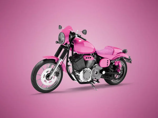 3D illustration of pink sports motorcycle on pink background with shadow