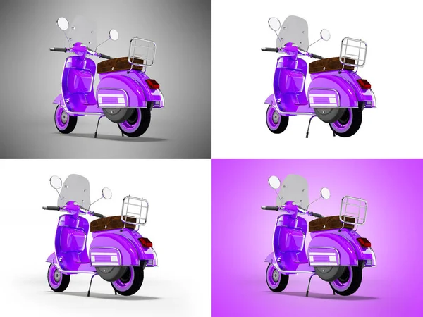 3d illustration of purple group of scooters for delivery in the city of different colors