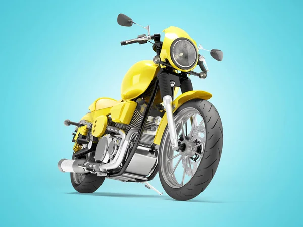 Illustration Des Gelben Sportmotorrads Vorderansicht Auf Blauem Hintergrund Mit Schatten — Stockfoto