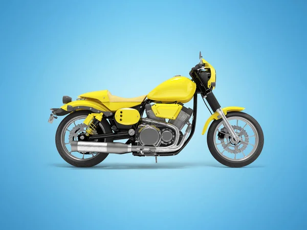 Illustration Von Gelben Sport Motorrad Seitenansicht Auf Blauem Hintergrund Mit — Stockfoto