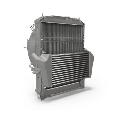 Kamyon için radyatör. Beyaz arkaplanda gölgeli 3D görüntü.