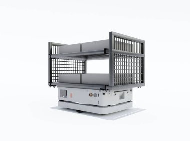  Beyaz arka planda gölge eşyalar taşımak için modern drone kamyonunun 3D çizimi