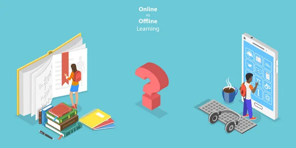 Isometric Flat Vector Conceptual Illustration Online Learning Offline Learning Education — 스톡 벡터
