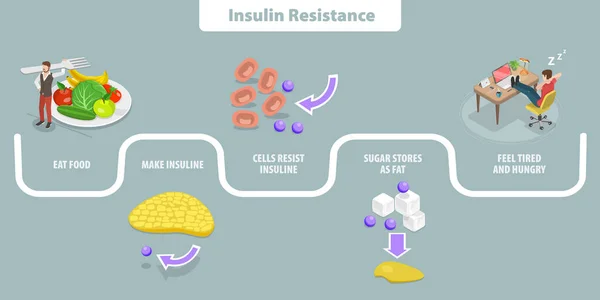 Isometryczny Płaski Wektor Koncepcyjny Ilustracja Oporności Insulinę Objawy Zespołu Metabolicznego — Wektor stockowy