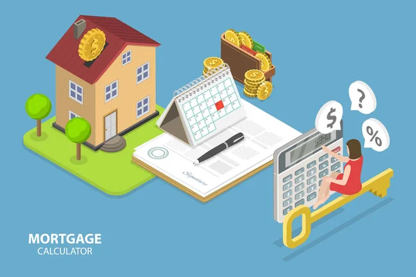 Illustration Conceptuelle Vecteur Plat Isométrique Calculateur Hypothécaire Investissement Immobilier — Image vectorielle