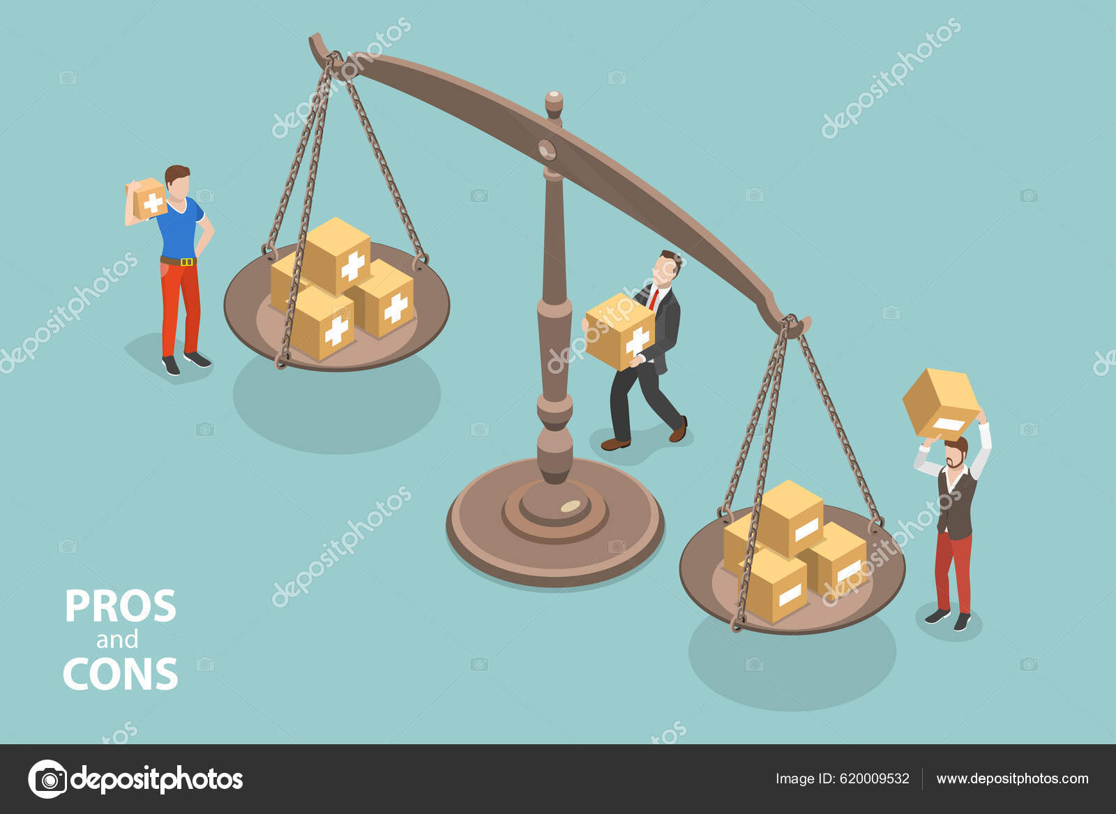 Isometric Flat Vector Conceptual Illustration Pros Cons Advantages