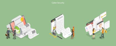 3D Isometric Flat Vector Conceptual Illustration of Cyber Security, Digital User Agreement Signing clipart