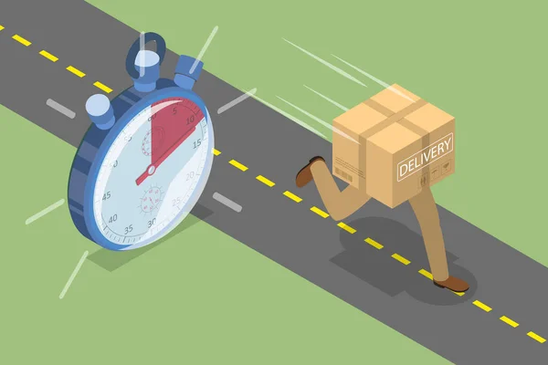 Isometric Flat Vector Conceptual Illustration Fast Delivery Express Package Shipping — 스톡 벡터