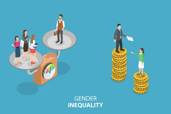 Isometric Flat Vector Conceptual Illustration Gender Inequality Sex Discrimination — 스톡 벡터