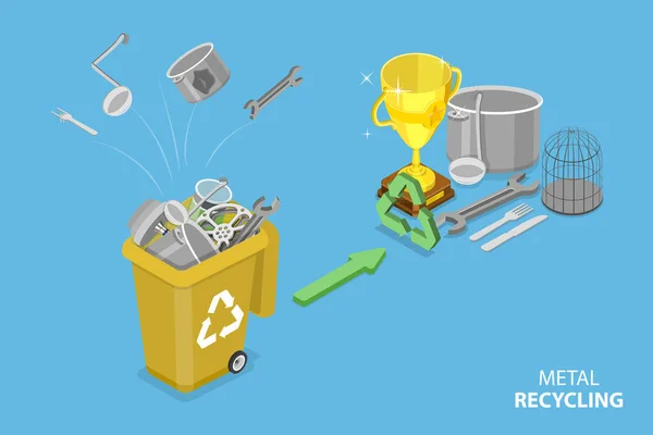 Isometric Flat Vector Conceptual Illustration Metal Recycling Trash Reuse — 스톡 벡터