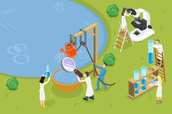 Isometric Flat Vector Conceptual Illustration Water Quality Control Purity Test — Stockový vektor
