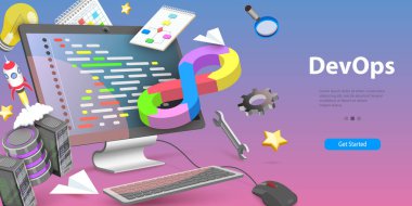 DeVops, Mühendislik ve Programlamanın 3B Vektör Kavramsal İllüstrasyonu