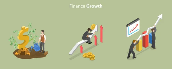 Illustrazione Concettuale Isometrica Piatta Della Crescita Finanziaria Raggiungimento Dell Obiettivo — Vettoriale Stock