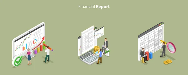 Isometric Flat Vector Conceptual Illustration Financial Report Budget Accounting Statistics — Stock Vector