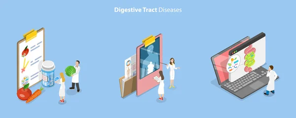 Isometric Flat Vector Conceptual Illustration Digestive Tract Diseases Gastroenterology Digestive - Stok Vektor
