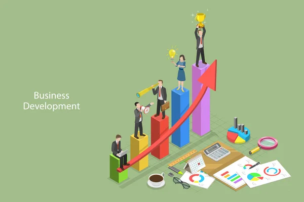 Ισομετρική Επίπεδη Διανυσματική Εννοιολογική Απεικόνιση Της Επιχειρηματικής Ανάπτυξης Προσωπική Ανάπτυξη — Διανυσματικό Αρχείο