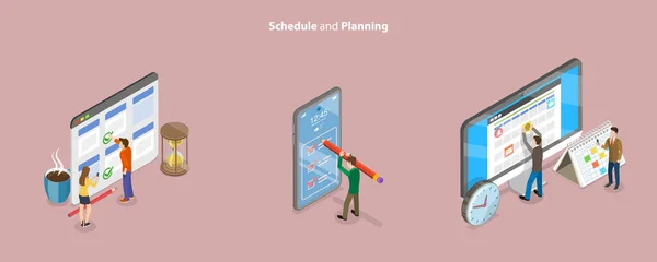 Isometric Flat Vector Conceptual Illustration Schedule Planning Appointments Events — Stockový vektor
