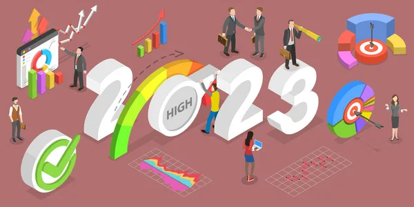 Isometric Flat Vector Conceptual Illustration Effective Performance Management New Year — Stockový vektor