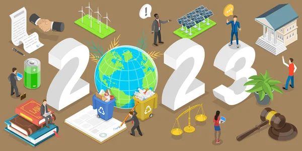 Ισομετρική Επίπεδη Διανυσματική Εννοιολογική Απεικόνιση Του Νέου Έτους 2023 Περιβαλλοντική — Διανυσματικό Αρχείο