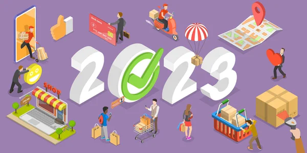 Isometric Flat Vector Conceptual Illustration Commerce Trends New Year 2023 — Stockový vektor