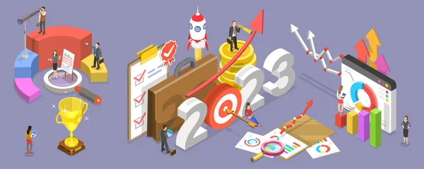 Ilustración Conceptual Vectores Planos Isométricos 2023 Año Exitoso Oportunidades Financieras — Vector de stock