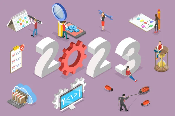 Isometric Flat Vector Conceptual Illustration New Year 2023 Software Development — 스톡 벡터