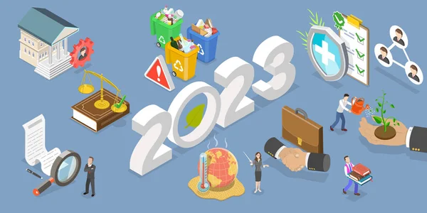 Isometric Flat Vector Conceptual Illustration New Year 2023 Esg Trends — 스톡 벡터