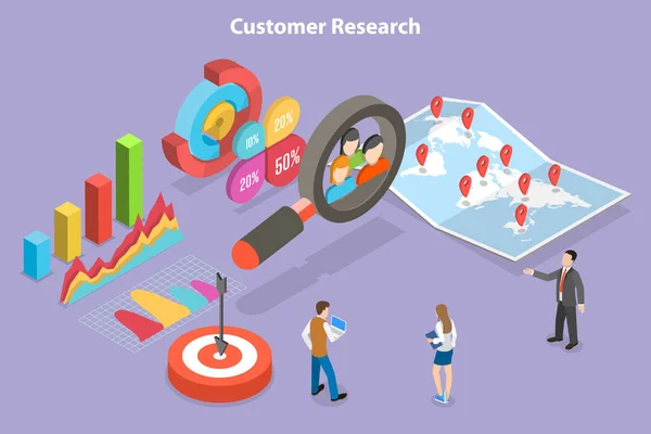 Isometric Flat Vector Conceptual Illustration Customer Research Gathering User Data — 스톡 벡터
