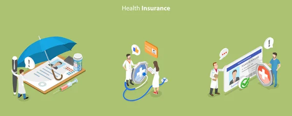 健康保险场景 医疗及医护的3D等距平面矢量概念图解 — 图库矢量图片