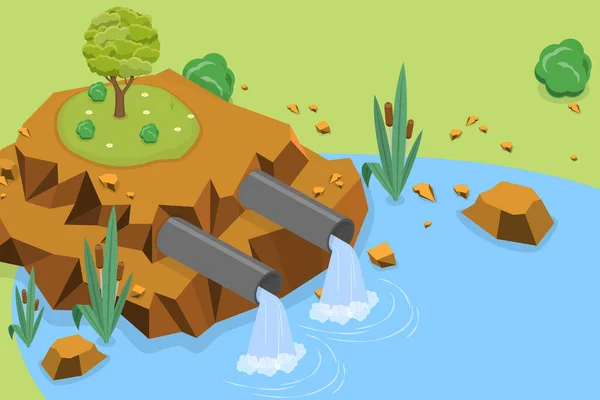 Isometric Flat Vector Conceptual Illustration Wastewater Pollution Sewage Ecological Damage — Stockový vektor