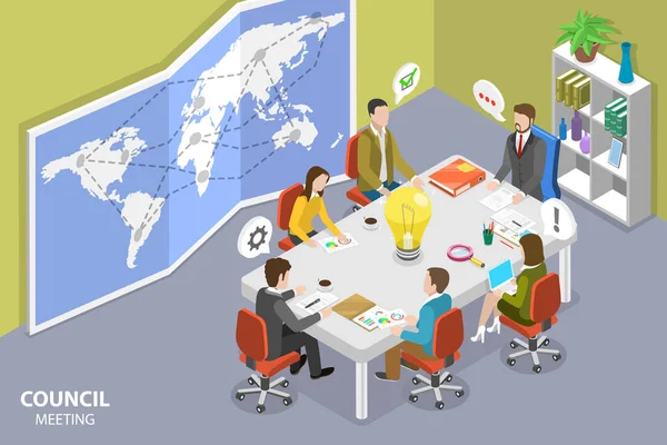 Ilustração Conceitual Vetor Plano Isométrico Reunião Diretoria Comunicação Dos Empresários —  Vetores de Stock