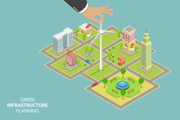 Isometric Flat Vector Conceptual Illustration Green Infrastructure Ecological Sustainable Energy 로열티 프리 스톡 벡터