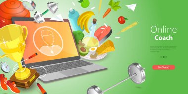 Çevrimiçi Koç 'un 3B Vektör Kavramsal İllüstrasyonu, Uzak Ev Çalışması