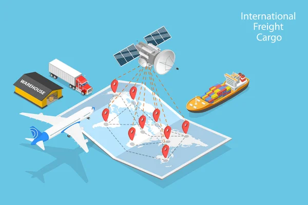 Illustration Conceptuelle Isometric Flat Vector Fret International Global Logistics Network — Image vectorielle