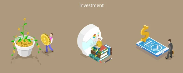 Illustrazione Concettuale Isometrica Del Vettore Piatto Pianificazione Finanziaria Investimento Contabilità — Vettoriale Stock