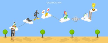 3D Isometric Flat Vektör Gamification Pazarlama Kampanyası, Etkileşimli İçerik ve Müşteri İlişkisi