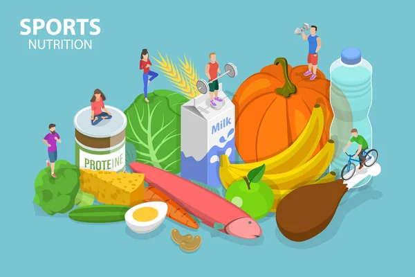 Isometrischer Flat Vector Konzeptionelle Illustration Von Sporternährung Ernährung Und Gesundem — Stockvektor