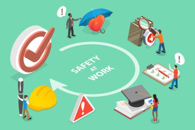 HSE, İş Güvenliği ve Sağlık İdaresinin 3B Isometric Düz Vektör İllüstrasyonu