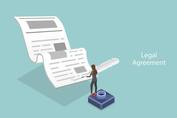 Isometric Flat Vector Conceptual Illustration Legal Agreement Signing Notary Document — 스톡 벡터
