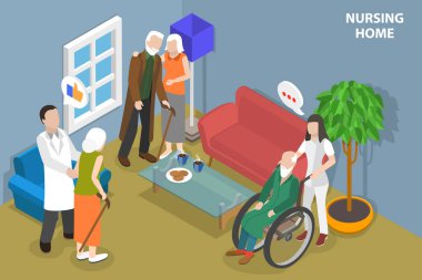 3 Boyutlu Isometric Flat Vektör Bakımevi, Sağlık ve Sosyal Destek Resimleri