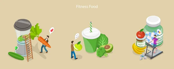 Isometric Flat Vector Conceptual Illustration Fitness Nutrition Healthy Eating - Stok Vektor