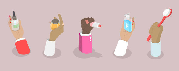 Концептуальная иллюстрация трехмерной изометрической плоской векторной иллюстрации ухода за кожей, очистки, увлажнения и лечения