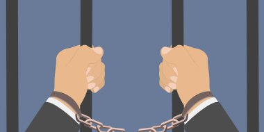 3D Isometric Düz Vektör Mahkûm Kollarının Kavramsal Resmedilmesi, Parmaklıklar Arkasındaki Suçlu