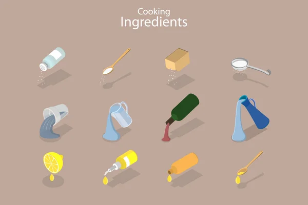 Isometric Flat Vector Conceptual Illustration Cooking Ingredients Culinary Food Icons — Vettoriale Stock