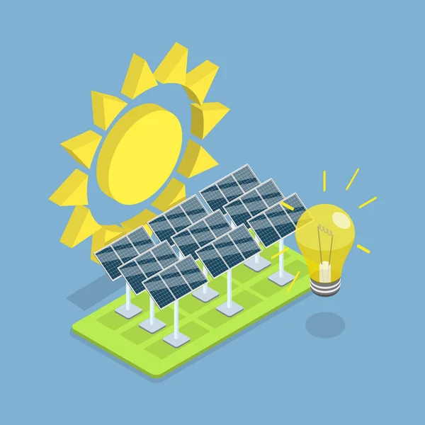 太陽エネルギーの3Dアイソメトリックフラットベクトルアイコン 生態学的持続可能な電源 — ストックベクタ