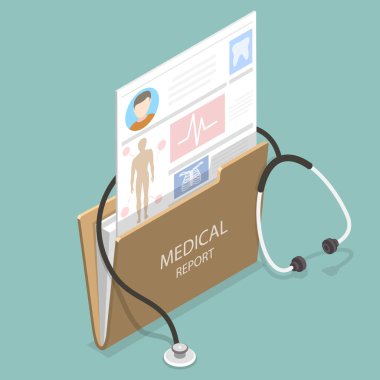 3D Isometric Flat Vector Conceptual Illustration of Medical Report, EHR, Electronic Health Record clipart