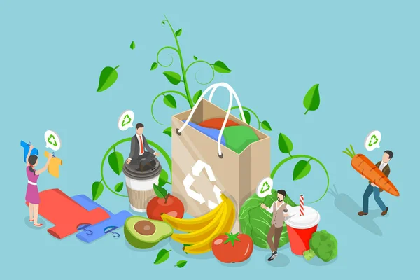 Isometric Flat Vector Conceptual Illustration Organic Ecological Lifestyle Saving Earth — Vettoriale Stock