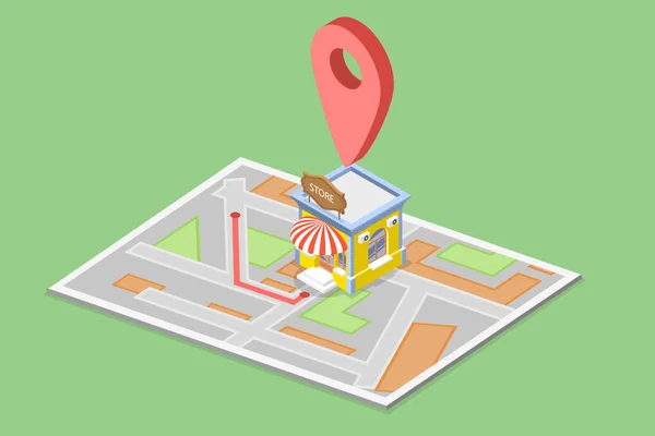 Isometric Flat Vector Icon Store Location Gps Navigating Online Shop — Stock Vector