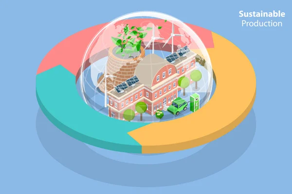 Isometric Flat Vector Conceptual Illustration Sustainable Production Environmental Friendly Responsible — Image vectorielle